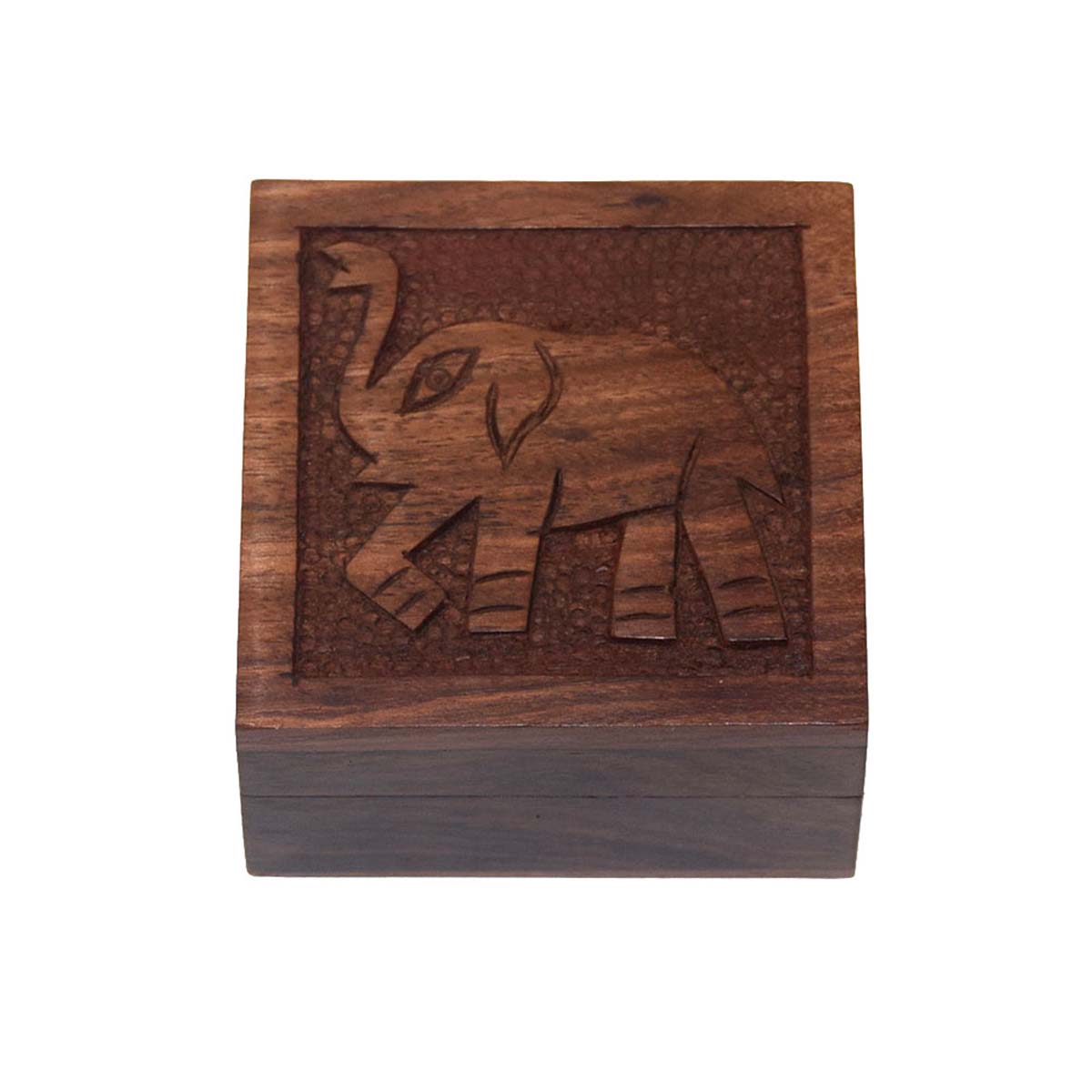 Wooden Jewelry Boxes Wholesale – Handmade Wooden Box – Carved Elephant Motif – Brown Finish – Unique Storage/Trinket Boxes